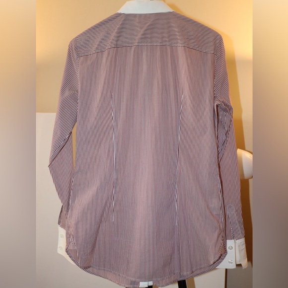 EUC Burgundy Striped Cotton Ann Taylor Button Down Shirt, Size 6 - Picture 2 of 4